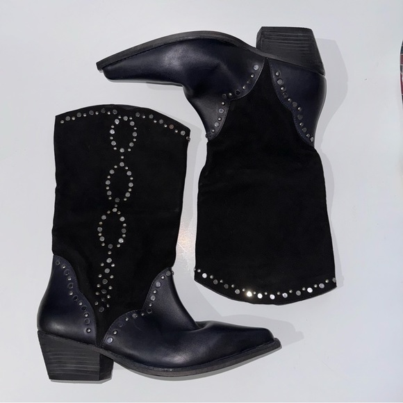 Free People Womens Jackson Studded Western Boot Bootie Black US 6 & 10 - Picture 1 of 12